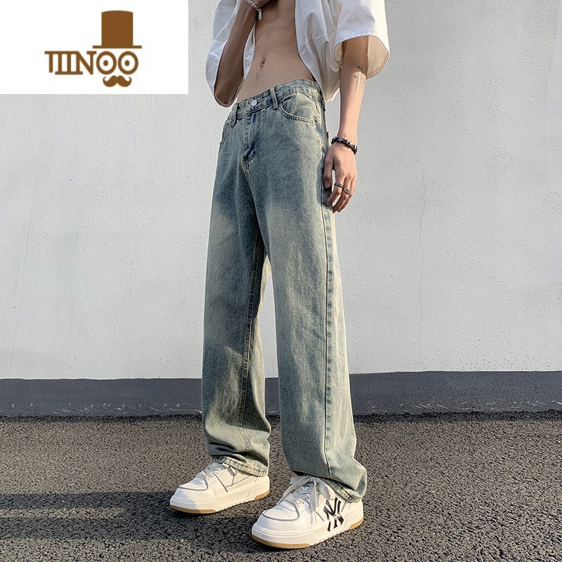 YANXU美式复古牛仔裤男宽松直筒裤子高街潮牌百搭水洗做旧阔腿休闲长裤高清大图
