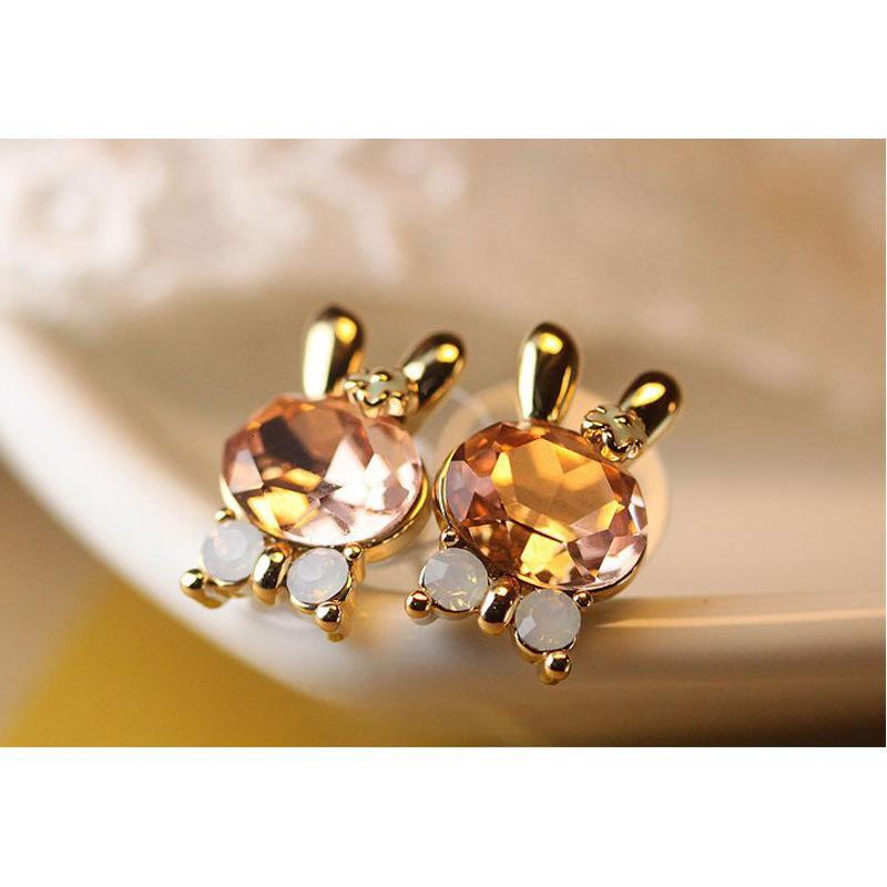 耳钉女款新款欧美可爱萌萌水晶兔子蝴蝶结耳饰r2d163送女朋友七夕情人