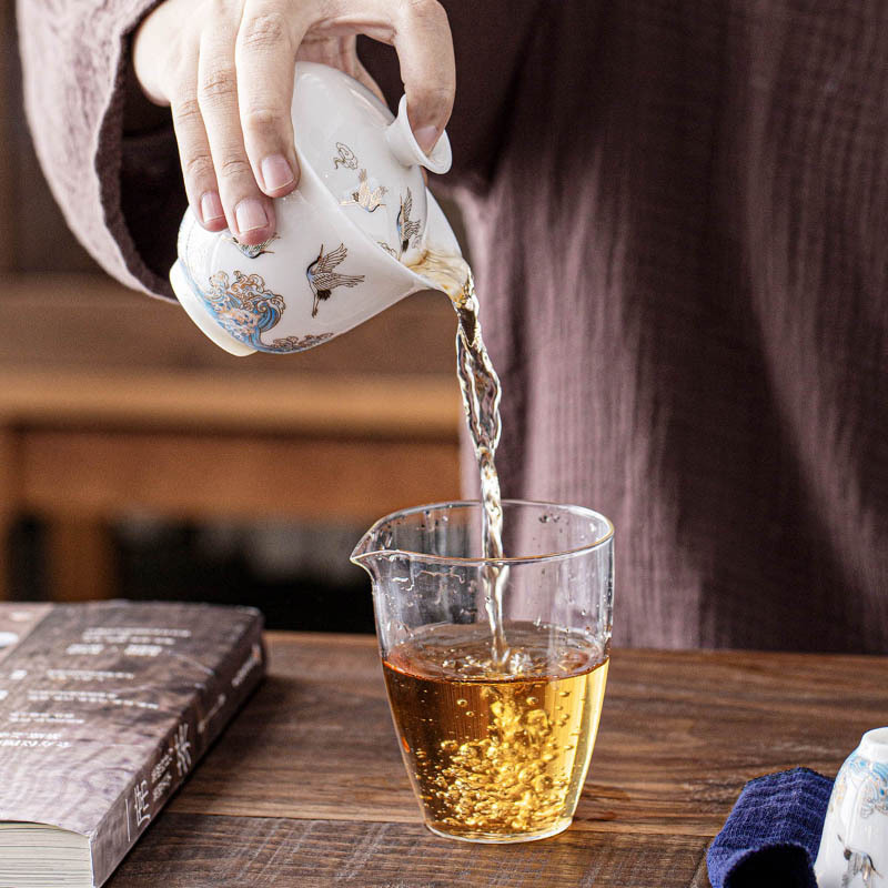 領藝 祥鹤观海旅行茶具套装德化白瓷一壶三杯快客杯户外旅行车载便携功夫茶具 祥鹤观海旅行茶具