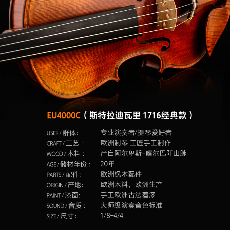 Christina克莉丝蒂娜EU4000C 整琴欧洲制作原装进口演奏小提琴考级手工实木成人学生小乐器