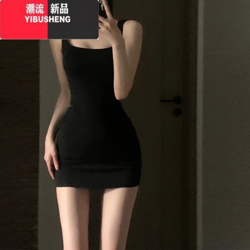 YIBUSHENG赫本黑色吊带连衣裙女季2024新款收腰显瘦性感辣妹紧身包臀短裙图片