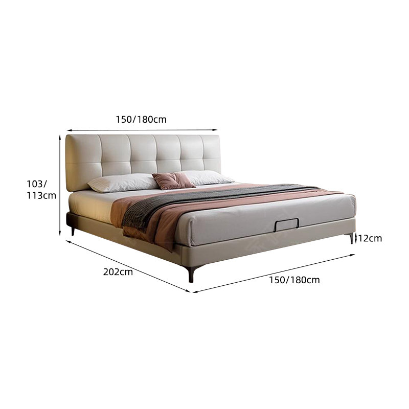 真皮床主卧次卧双人大床实木真皮极简婚床高清大图