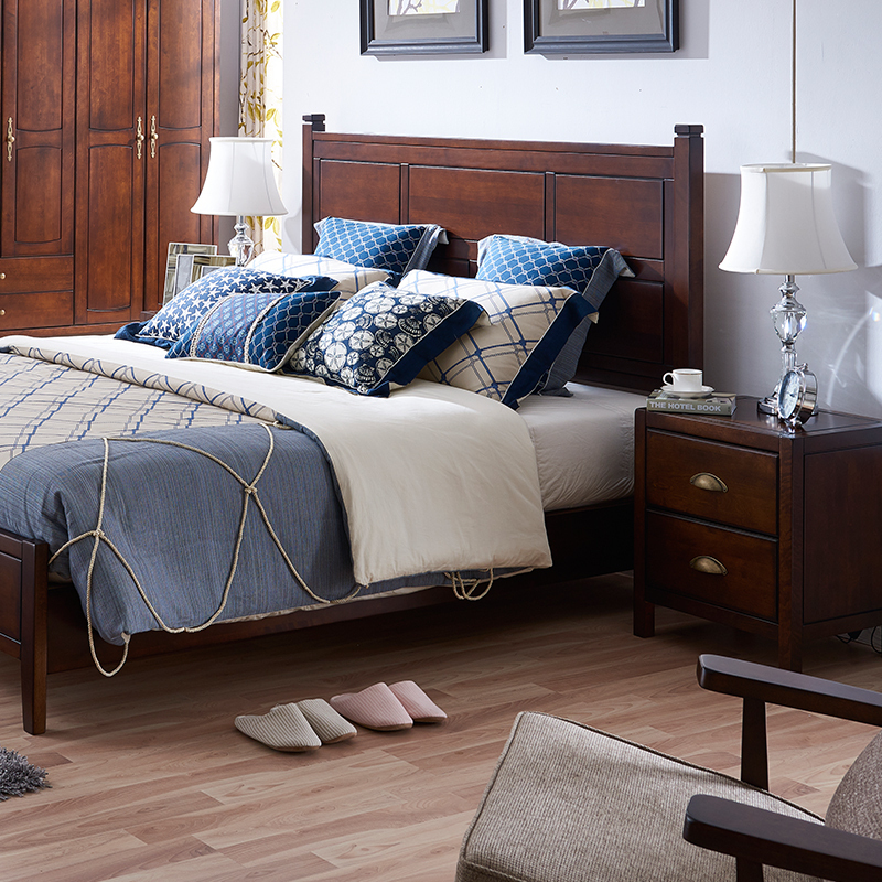 光明家具美式乡村全实木卧室套装简约木质15米实木床套装床头柜组合