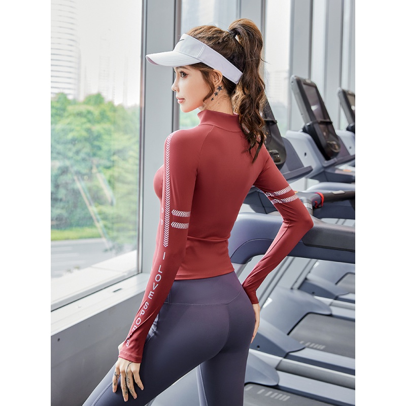 瑜伽服女长袖紧身网红弹力健身上衣外套速干训练跑步春秋运动套装