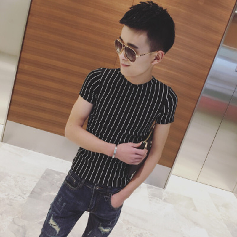 夏季型师T恤男士个性紧身短袖韩版修身潮流体桖夜场帅气潮男装