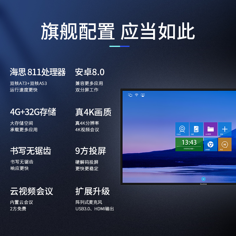 Goodview/仙视 GM75S4 75英寸交互式液晶会议平板电子白板触摸一体机触摸教学智能黑板无线投屏显示器 商务增强版 双系统支架套装