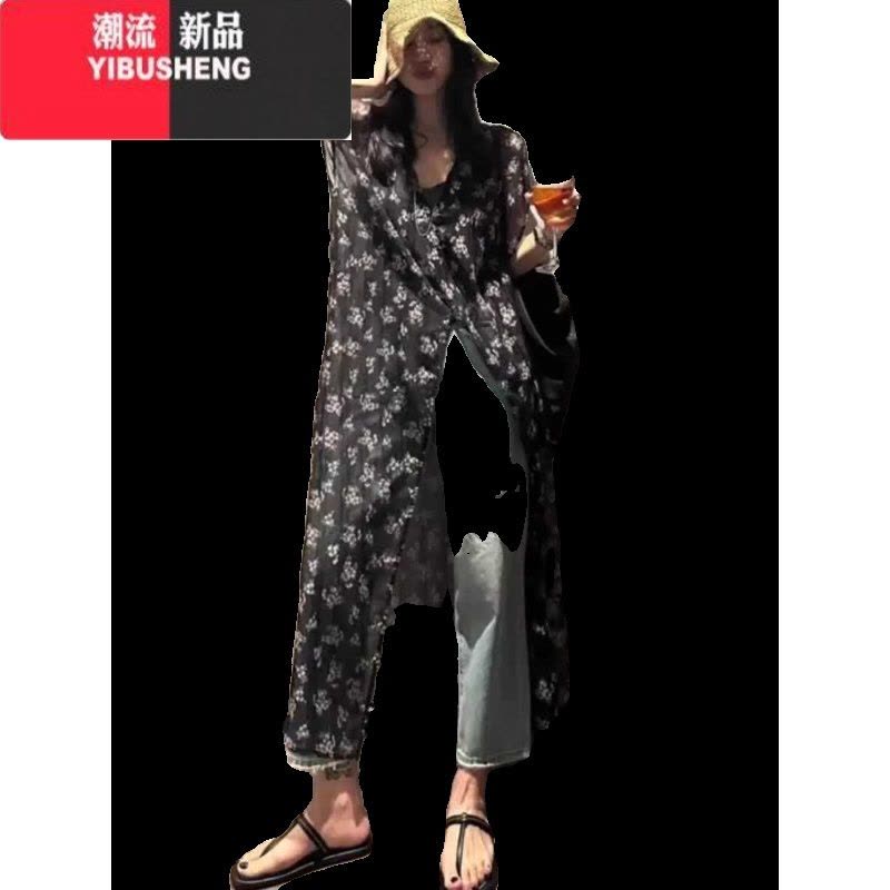 YIBUSHENG韩版复古中长款连衣裙女防晒宽松百搭开叉碎花裙季洋气别致上衣图片