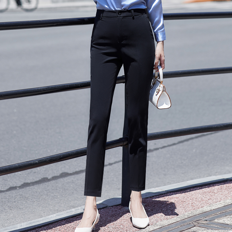 女先生女士西裤春秋职业垂感显瘦西裤女直筒高腰小脚裤宽松黑色九分