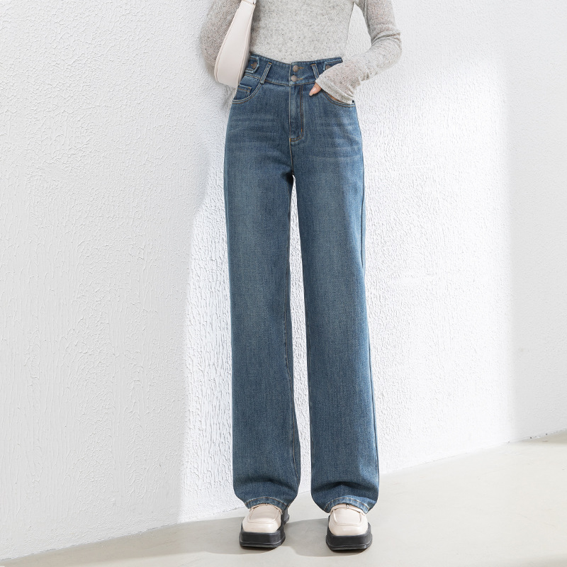 2025春季新款窄版阔腿牛仔裤女高腰显瘦百搭宽松拖地裤