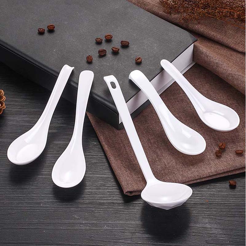 顺心优 密胺仿瓷白色小勺子汤勺饭勺调羹 E款长柄勺/个高清大图