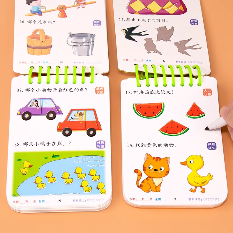 赠可擦写笔[3-4岁]聪明宝宝题 [正版]聪明宝宝智力题 1-2-3-4-5岁婴幼儿童早教卡片益智玩具左右脑开发训练 带高清大图