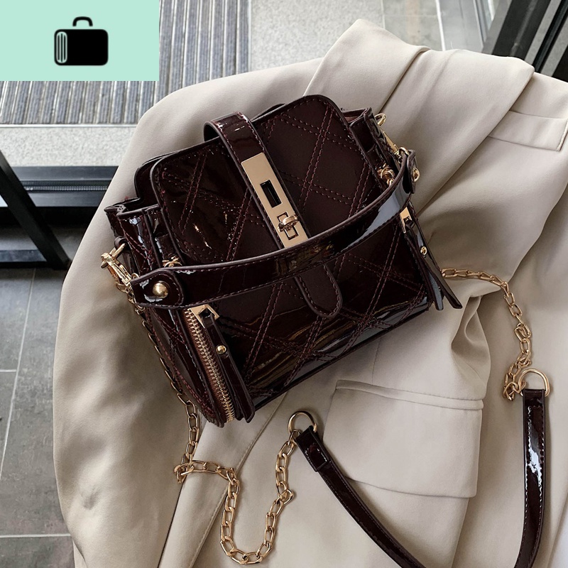 高级感洋气小包包女新款潮韩版百搭斜挎包链条漆皮时尚单肩包NEWLAKE高清大图