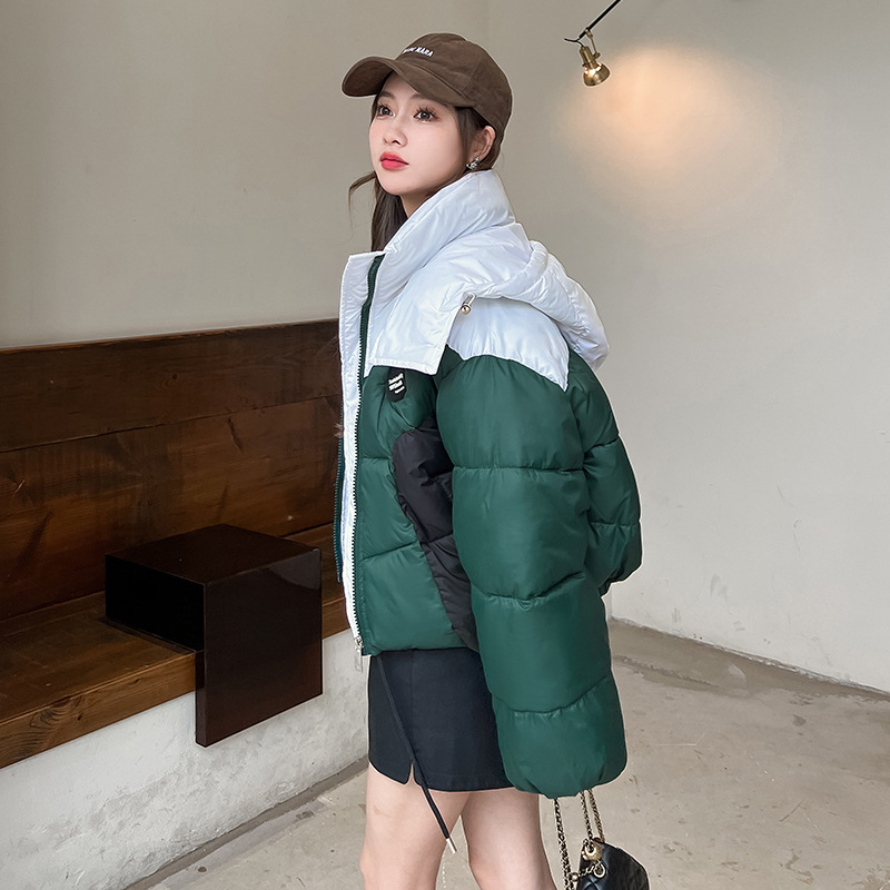 棉服女短款宽松拼接撞色个性保暖棉衣甜酷小个子加厚棉袄外套冬潮 白色帽子 M