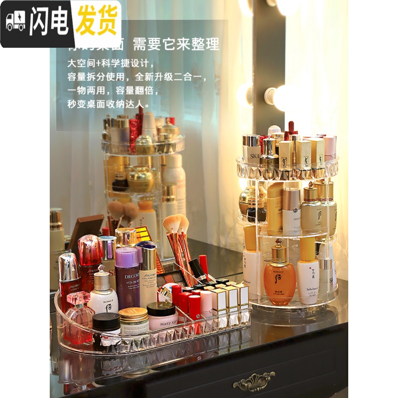 三维工匠化妆品收纳盒透明旋转桌面非亚克力梳妆台口红护肤品置物架高清大图