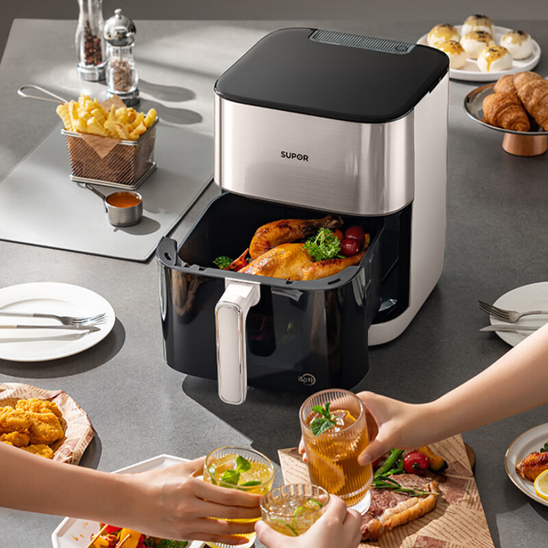苏泊尔(SUPOR)KD60YQ83空气炸锅远红外穿透加热6L大容量可视免翻家用电炸锅8分钟嫩炸轻音烘烤金属内腔彩屏触控高清大图