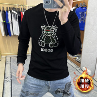冬季新款加绒加厚卫衣男上衣圆领长袖打底衫欧货保暖秋衣潮64_335 4XL 【加绒加厚】W583三重熊卫衣黑色