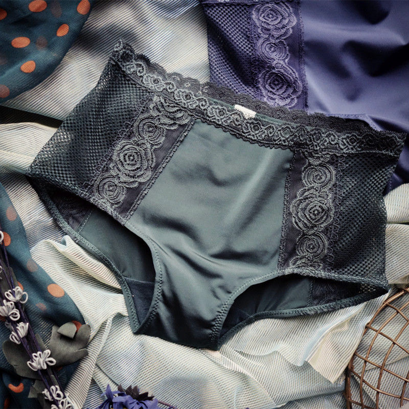 波迷娜bomina内裤女性感复古刺绣网纱冰丝无痕高腰包臀女士三角裤