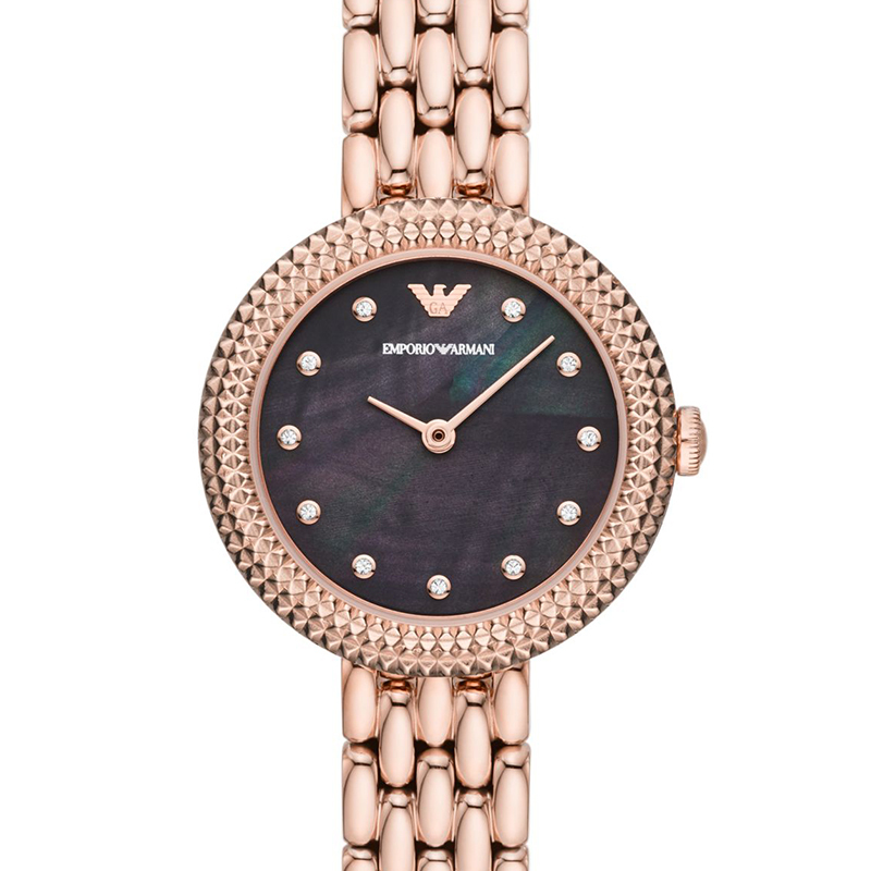 armani阿玛尼玫瑰小圆盘轻奢气质石英手表女生日礼物送女友ar11432