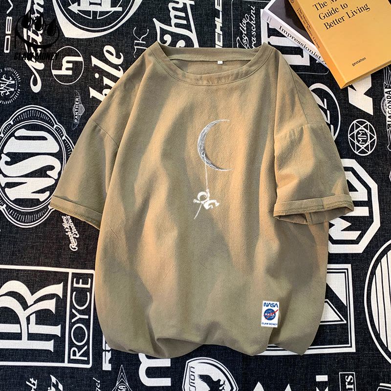 Claw money圆领棉麻短袖T恤男夏季休闲五分袖青少年百搭亚麻半袖图片