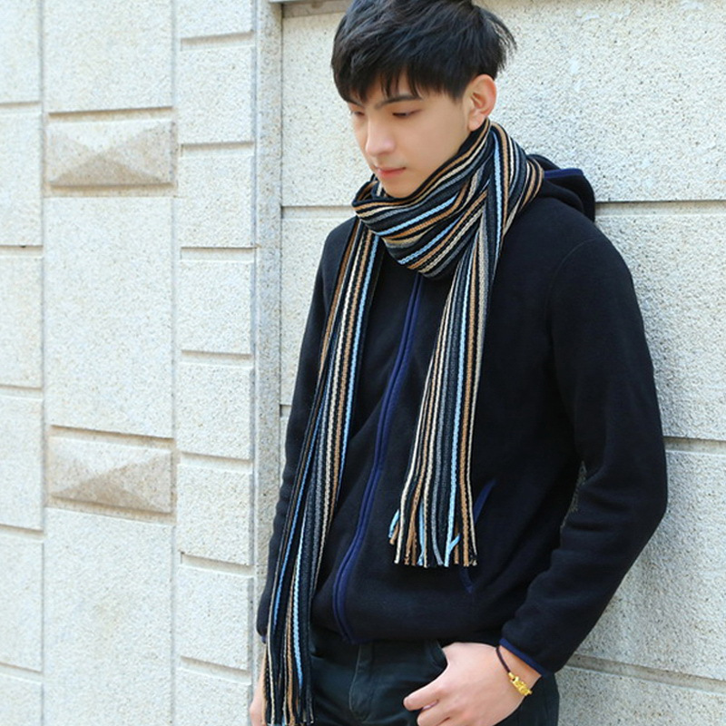 新品男士冬季保暖装饰围巾红品hongpin时尚条纹男式帅气围脖年轻人