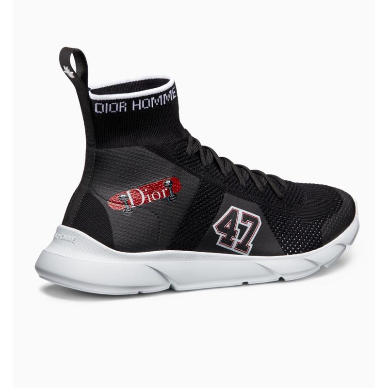 迪奥(Dior)专业运动鞋男黑色logo印花网格透气跑鞋正面绑带后置提