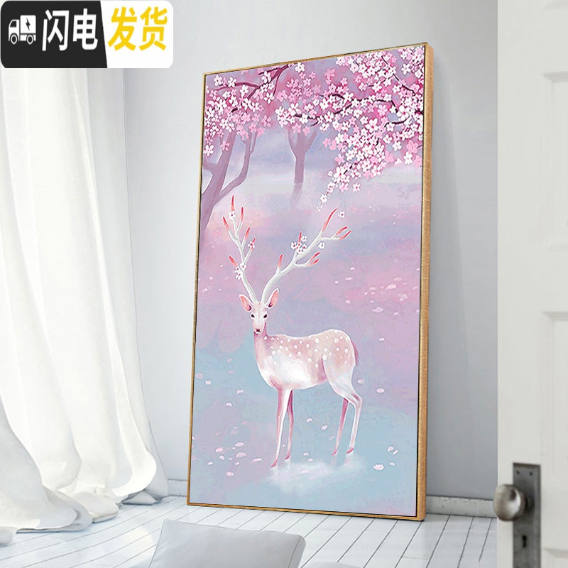 三维工匠2020年新款钻石画满钻客厅玄关卧室发财鹿竖版小幅小件十字绣2019 [满钻50*75厘米]钻量多30送工具包高清大图