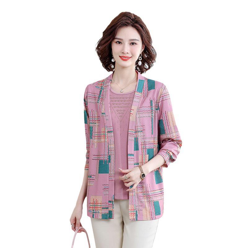 妈妈秋装上衣新款套装40岁50中老年女装春秋季两件套洋气打底小衫_515高清大图