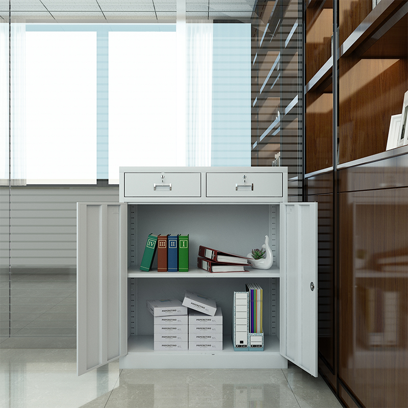 臻远ZY5062301 钢制厚板中二斗矮柜文件柜 85*39*100cm(单位:台)灰白色高清大图