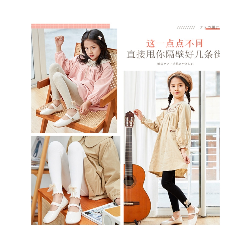 浪莎女童打底裤儿童春秋薄款外穿春装宝宝裤袜黑色夏白色九分裤子高清大图
