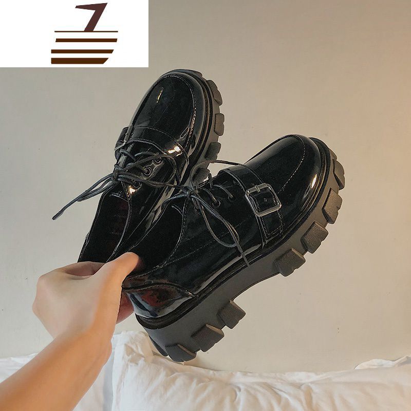 尗卡小皮鞋基础款黑色2020新款百搭加绒厚底英伦风女鞋ins潮鞋休闲鞋