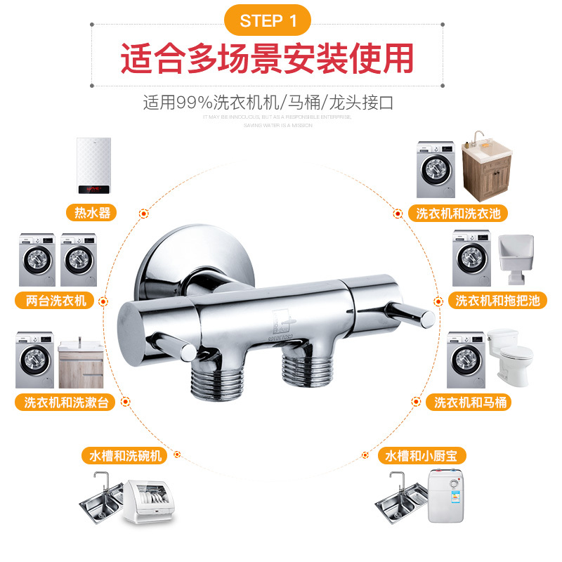潜水艇一进二出三通角阀一分二双出水两出洗衣机全铜分水阀门开关