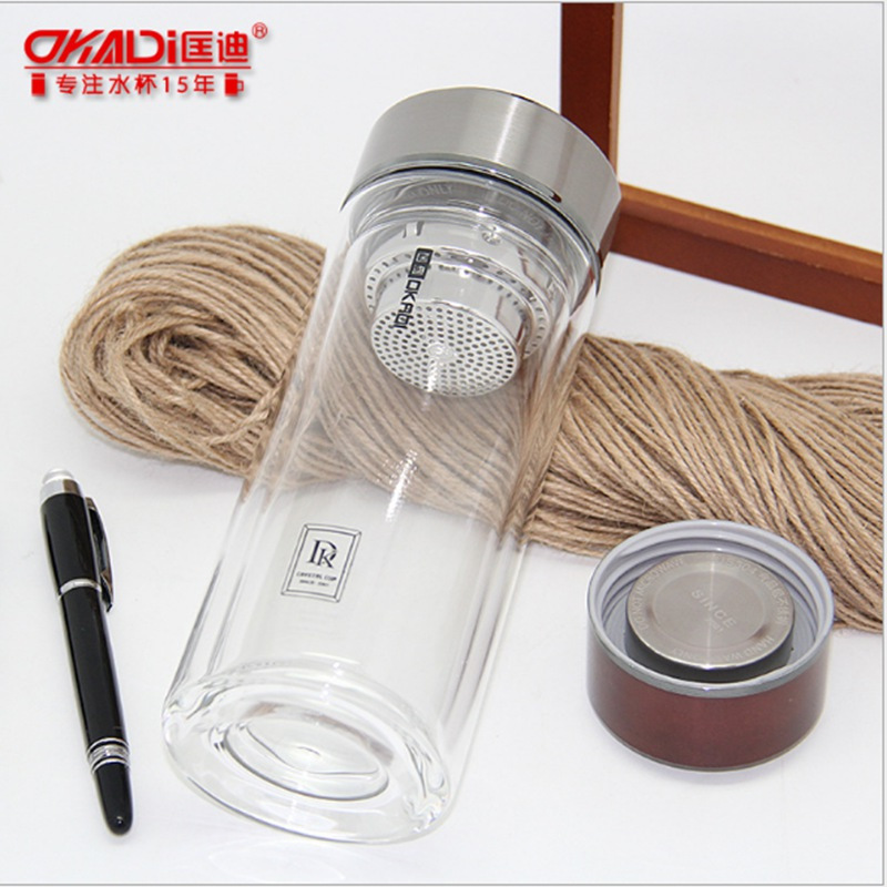 匡迪205号双层玻璃杯高硼硅水杯商务办公杯500ml
