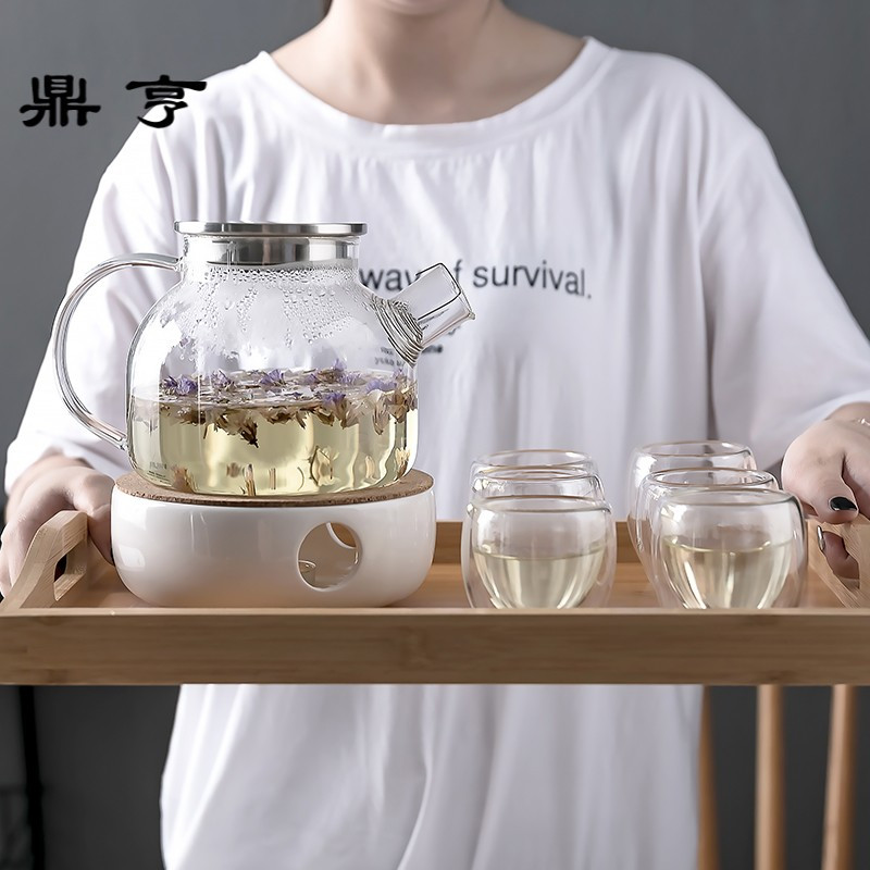 鼎亨日式下午茶茶具套装创意玻璃花茶茶具耐热花茶壶可加热炉座带