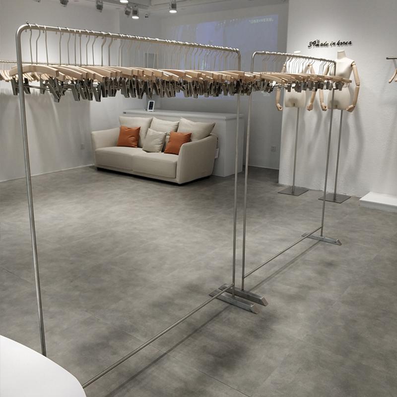 三维工匠服装店衣架展示架落地式组合专用正侧挂中岛衣服陈列架女装店货架晾晒架 拉丝金长1.5M*高1.7M实心16MM 官