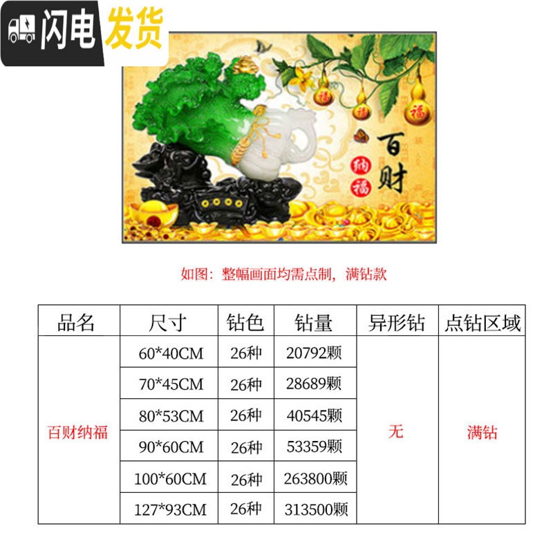 三维工匠钻石画2020年新款客厅满钻白菜水晶点沾钻2019十字绣 [闪亮魔方钻满钻]尺寸70*45cm加钻30免费补钻高清大图