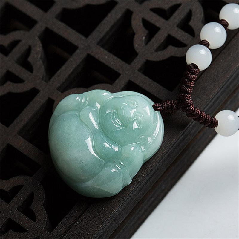 翡翠笑佛挂架佛公坠女款项链弥勒佛玉坠饰品送女朋友七夕情人节礼物