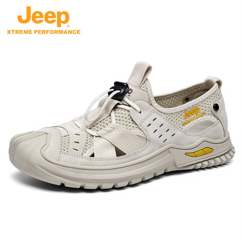 jeep男士凉鞋2022新款夏季外穿透气防臭包头凉鞋真皮洞洞鞋男防滑