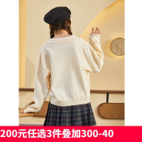 [2.5折价87元]唐狮春秋新款翻领卡通毛衣女慵懒风减龄时尚设计感宽松上衣