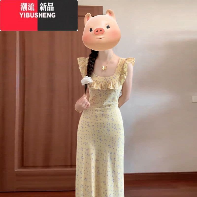 YIBUSHENG法式气质小飞无袖背心吊带碎花连衣裙子女季2024新款小个子长裙图片