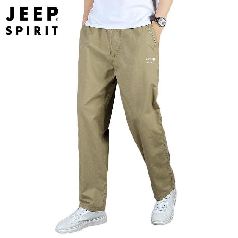 JEEP SPIRIT吉普男士休闲裤户外松紧腰系带长裤青年休闲工装加厚运动长裤男裤子