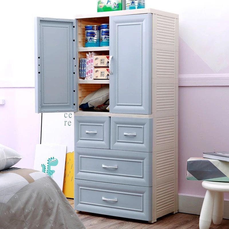 双开抽屉式塑料储物柜婴儿收纳柜整理柜简易宝宝挂衣橱儿童衣柜收纳柜