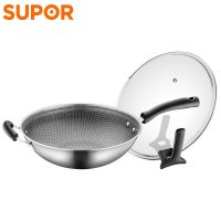 苏泊尔(SUPOR)晶钻蜂窝不锈钢炒锅 32cm CC32JA9 赠硅胶铲