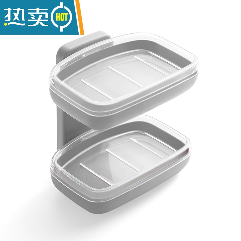 敬平肥皂盒香皂盒带盖沥水北欧ins创意个性旅行便携学生宿舍卫生间 灰色【双层款】可壁挂