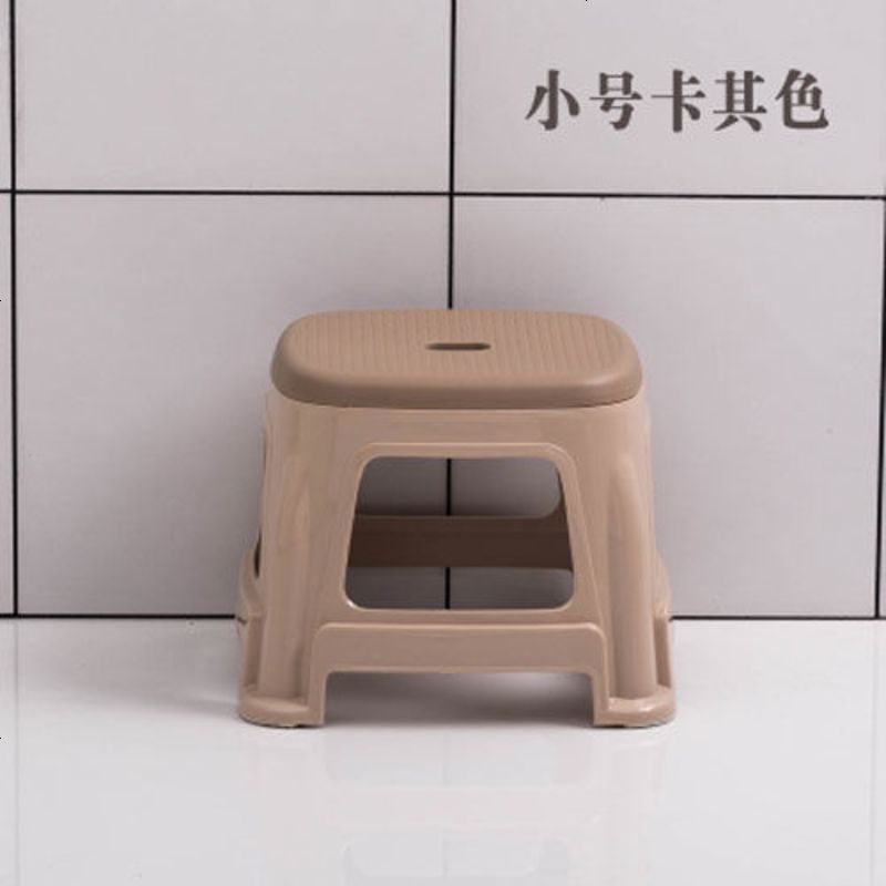 塑料凳子板凳双色凳加厚防滑成人椅子熟胶高凳浴室凳 小号卡其色(高22.5cm) 1个
