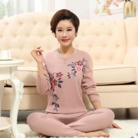 俞兆林 妈妈保暖内衣套装高领防寒中老年人加绒加厚秋衣秋裤太太秋冬内穿奶奶内衣 360G 藕红圆领 XXXXL 藕红色