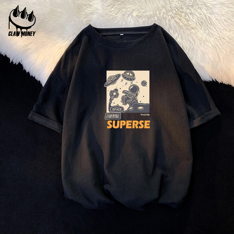 Claw money宽松大码亚麻短袖T恤男夏季休闲棉麻半袖青少年五分袖