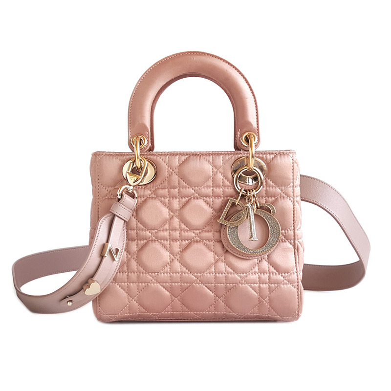 [正品二手95新]迪奥 dior 女包 粉色缎面钻扣 四格戴妃包 单肩斜挎包