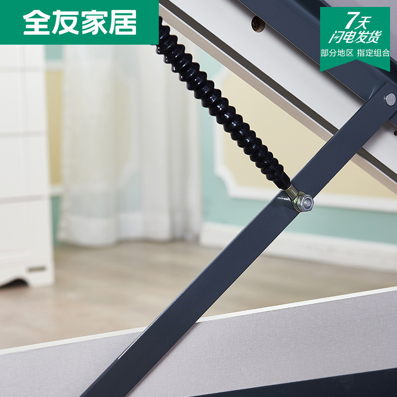 全友家居 韩式田园双人床卧室1.5/1.8m双人床韩式高箱储物床板式床 120618 1.5米高箱床+床头柜*1