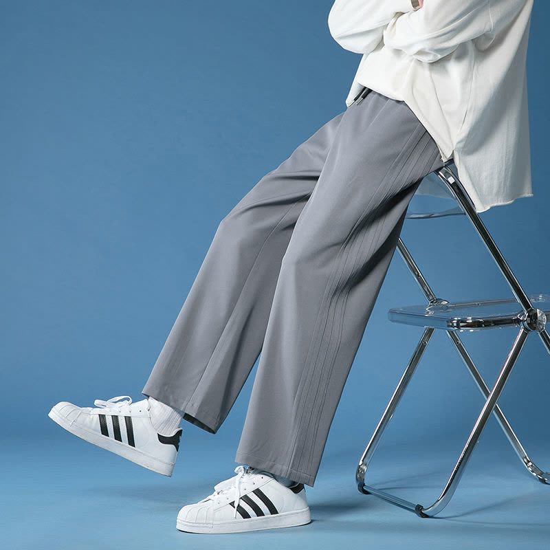 真维斯夏季新款裤子男韩版简约百搭垂感阔腿裤冰丝直筒九分裤西裤图片