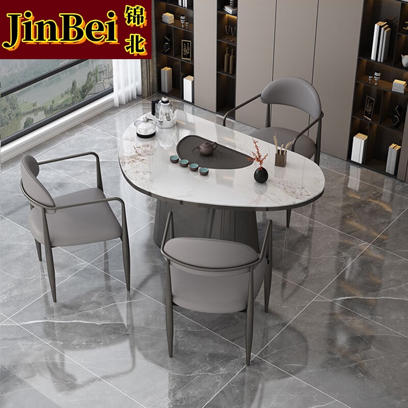 锦北岩板茶桌椅组合现代家用阳台简约茶桌办公室泡茶桌 1.3桌+3主椅高清大图